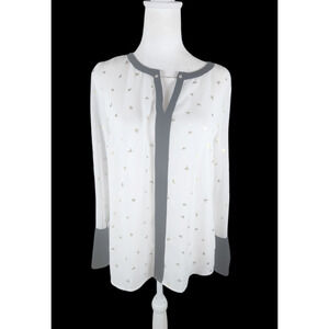 The Limited Chiffon Blouse Whiter with Gold Desing Black Trim LS Women's Small